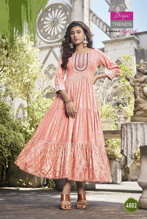 Groom 4 Rayon Printed Designer Festive Wear Fancy Anarkali Kurti Collection